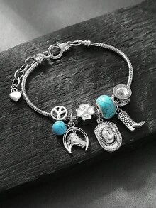 1 đôi bốt cao bồi miền Tây cổ điển, mũ hình khiên xương rồng, vòng tay hạt cườm, bộ phụ kiện tự làm theo phong cách Punk dành cho phụ nữ làm quà tặng cho kỳ nghỉ và thường ngày - Bạc - Xem 11
