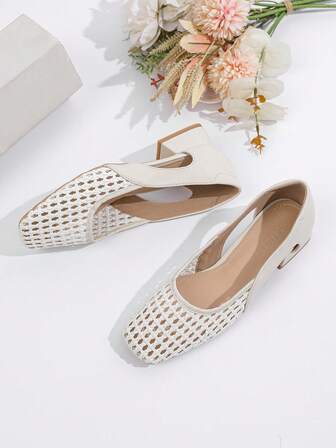 镂空网眼透气粗跟凉鞋，百搭时尚优雅女鞋