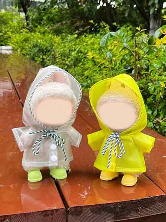 17cm For Labubu Raincoat Outfit Set - Waterproof Cape & Boots For 17cm (6.69") Fashion Dolls, Green/Yellow (Doll Not Included)