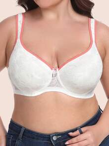 1pc Women's Wireless Bra With Contrast Color, Wide Strap, Lift And Support For Large Bust, Suitable For Home, Office And Outdoor Wear