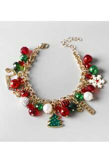 1 件圣诞挂饰珍珠铃铛水晶球雪花树吊坠手链 - 彩色 - 查看 2