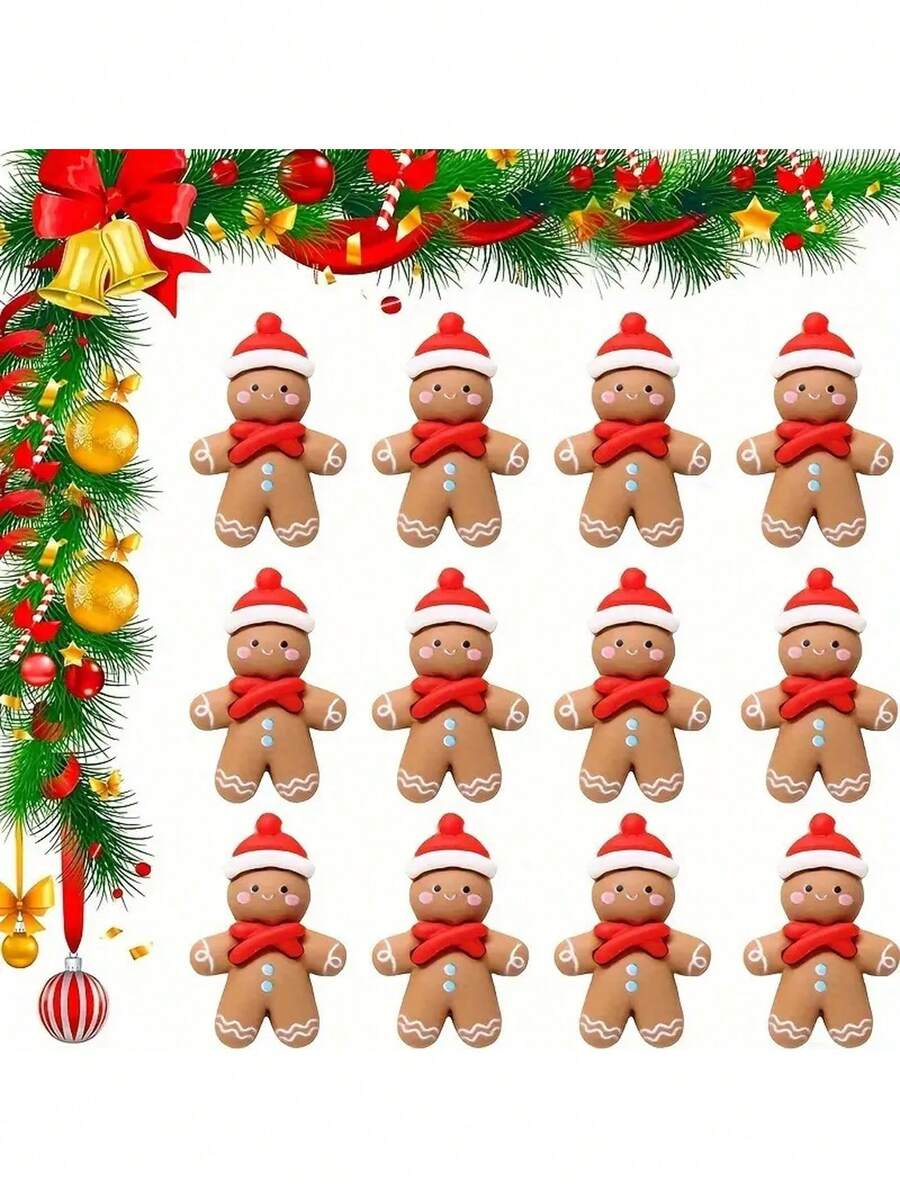 10 Stücke Lebkuchenmann Harz Ornament Set - Flache Rückseite Weihnachtsschmuck. Perfekt für DIY Schmuck und Basteleien, Fröhliche Weihnachten, Handgefertigt, Weihnachtsbaum Dekorationen und Weihnachtsdekoration