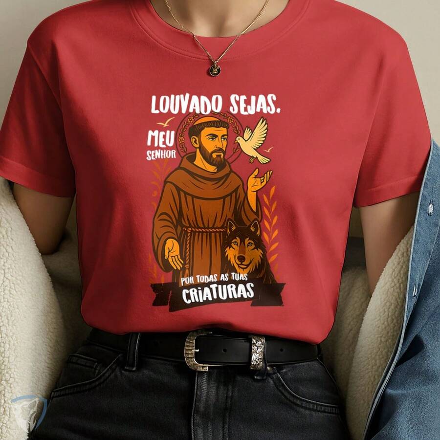 Saint Francis Of Assisi T-Shirt | Praise Be To All Creatures - Red - View 1