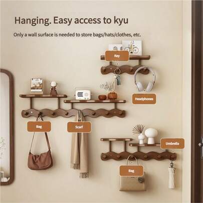 Golvende wandgemonteerde kapstok voor de hal, zonder boren: universeel voor de achterkant van de slaapkamerdeur, creatieve sleutelhaak