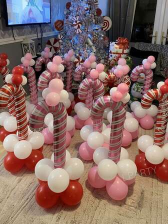 13pcs/Set Christmas Party Decorative Balloons, Pink & Red Candy Cane/Wand Foil Balloons, 10-Inch Red/Light Pink/White Latex Balloons, For New Year, Eve, Christmas Eve, New Year Party Decor