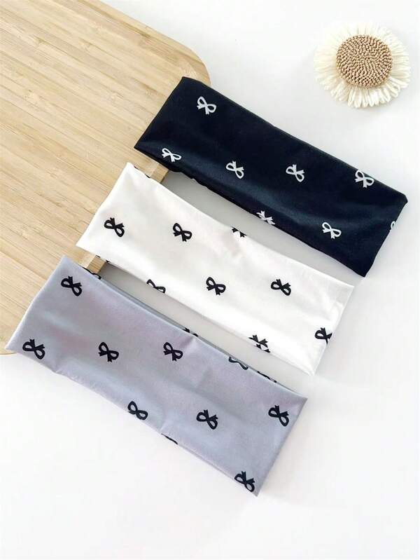 3pcs Women Simple Cute Bow Print Headband Set, Including Black, White, Light Gray, Soft Fabric Suitable For All Hair Types, Bangs & Flyaway Hair Tamer, Suitable For Washing, Workout, Daily Wear,Fall,Hair Accessories,Hair Accessories For Women,Travel,Hair Accessories,Accessories Women,Hair Accessory,Hair Accessories Women,Hair Tools,Hair Stuff,Stuff,Beauty Accessories,Gifts,Travel,Gifts For Women,Hair Stuff,Stocking Stuffers