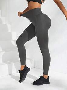 2pcs Sweat Pants Sets For Women's Yoga Seamless High Stretch Tummy Control Sports Leggings, Women's Petite Solid High Waist Bodycon Black Tights, Licras For Gym