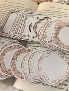1 Packung 30 Stücke geprägte beschreibbare Memo Aufkleber, Vintage Blumen Rand DIY Scrapbooking dekorative Aufkleber