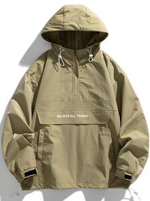 Men's Long Sleeve Casual Patchwork Hooded Drawstring Jacket , Spring/Autumn Outerwear