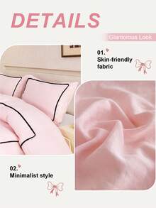 2 件粉色枕套，带黑色饰边，柔软的布艺枕套，无填充物，预洗云朵般触感床上用品，信封封口，可机洗 - 粉色 - 查看 5