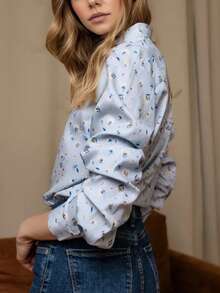 Women's Ditsy Floral Casual Shirt, French Style With Button Front, Elegant And Versatile For Daily Wear, Spring/Autumn/Winter