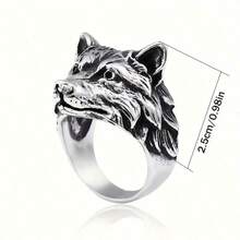 Vintage Wolf Head Men's Ring, Personalized Animal Ring, Exaggerated Hip Hop Ring, Suitable For Birthdays, Anniversaries, Graduations, Halloween, Christmas Gifts, Cyclist Gifts - 古銀 - 查看 4