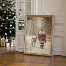 Frameless, A Santa Claus Reindeer Wall Art Print Poster, Winter Forest Snow Scene Christmas Home Decoration Painting, Farmhouse Christmas Print Hanging Painting, And His Reindeer Painting, Canvas Poster Room Decoration, Living Room Art Decoration, Modern Home Wall Art Decoration, Ideal Home Gift Creativity, Suitable For Living Room Study Bedroom Corridor Art Decoration Painting Christmas Decorations