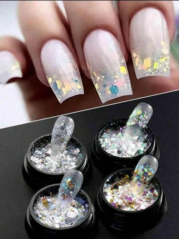 4 عبوات/مجموعة، مسحوق أظافر أوبال، ورق ذهبي لامع، تأثير لامع مختلط مع صبغة أوبال لامعة، مسحوق أظافر صيفي نمط ، ديكور أظافر DIY، مناسب للنساء/عائلة DIY/محترفي صالون الأظافر