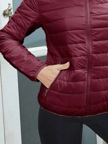 ZIAI Women's Lightweight Down Jacket, Solid Color Stand Collar, Winter - Burgundy - View 9