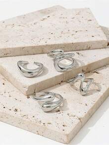 4pcs/Set Vintage Geometric Open Circle Asymmetric Ring Set, Charming Women Jewelry, Suitable For Party And Daily Wear