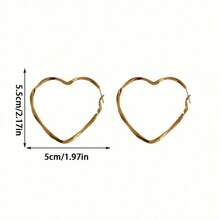 1 Pair Elegant Minimalist Heart Shaped Gold Color Pendant Earrings, Fashionable Statement Jewelry Halloween Valentine's Day Valentines - Vàng - Xem 6