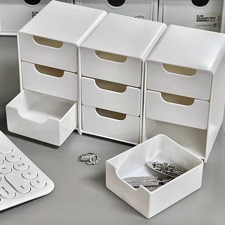 1个极简轻便桌面收纳盒，珠宝盒小巧可爱抽屉式整理盒，办公桌配件收纳盒 - 彩色 - 查看 9