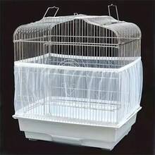 Birdcage Seed Catcher - A Universal Elastic Nylon Net Cover Suitable For Parrot Cages, Featuring A Reusable Lightweight Skirt To Prevent Food Spillage, With Adjustable Round And Square Fencing And A Breathable Design. - White - View 3