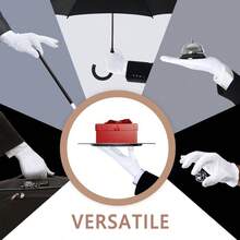 White Cotton Formal Tuxedo Costume Guard Gloves With Snap Cuff, Coin Jewelry Inspection Gloves