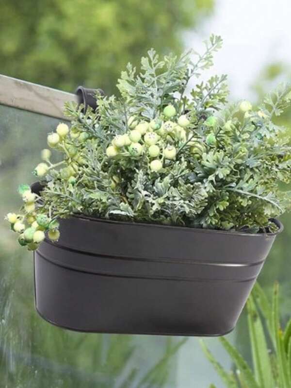 1 pieza Maceta colgante de pared de metal, maceta resistente con gancho desmontable, adecuada para barandillas, vallas, balcones, patios, jardines, decoración interior