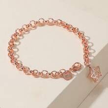 1pc 925 Silver Plated Pentagram Zirconia Crystal Bracelet, Fashionable Minimalist Versatile Gift Jewelry For Women