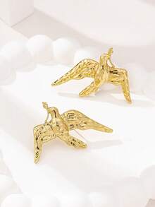 1 par de pendientes de botón con diseño de pájaro vintage para mujer