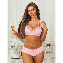 Womens Lace Bras Sexy Push Up Bra With Underwire Full Coverage Unlined Balconette Everyday Bra Lingeries - 粉色 - 查看 5