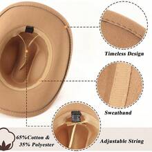 Classic Western Felt Cowboy Hat With Wide Brim For Outdoor Use - 1 Pack Style 7: Camel With Rhinestones Hatband - View 6