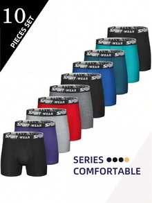 [10 Boxer Briefs] 10 Pairs Of Soft And Breathable Men's Boxer Briefs   Elastic Underwear, Suitable For Sports And Leisure Wear   Comfortable For Everyday Wear, Smooth To The Touch, Colors: Black, Navy Blue, Dark Gray, Light Gray, Random Colors - 黑色 - 查看 7