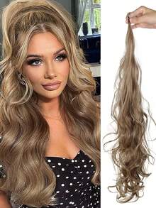 Synthetic Flexible Wrap Around Ponytail Long Wavy Layered Fake Ponytail Hairpiece Extensions For Women Daily Use - Multicolor - View 17