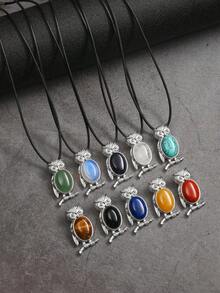 1/5/10 件时尚金属镶嵌天然水晶猫头鹰吊坠项链，天然紫水晶适合女性日常佩戴 - 貓頭鷹 - 查看 8