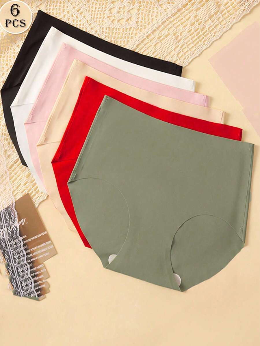 6pcs Pack Women's Seamless Triangle Panties, Invisible & Comfortable, Suitable For Christmas - Multicolor - View 1