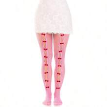 Womens Sweetheart Striped Net Tights With Keyhole And Mini Bow Detail - 粉色 - 查看 3