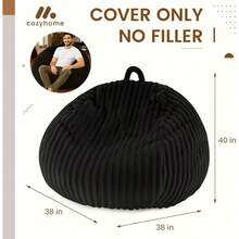 Ribbed Rabbit Fur Stuffed Animal Storage Bean Bag Chair Cover No Filler Comfy Bean Bag Cover Without Filling Or Home Bedroom Decor Organizing Plush Textile HolderWhite, L - Black + Large + Ribbed Rabbit Fur - View 2