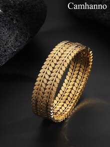 1 件时尚奢华不锈钢叶形手链，镀 18k 且不易褪色，适合女性日常或特殊场合、休闲、婚礼、派对、节日礼物 - 金黃色 - 查看 2