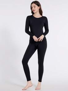 4 Pcs Thermal Underwear For Women With Long Sleeved Pants Black Thermal Underwear Set - màu đen - Xem 2