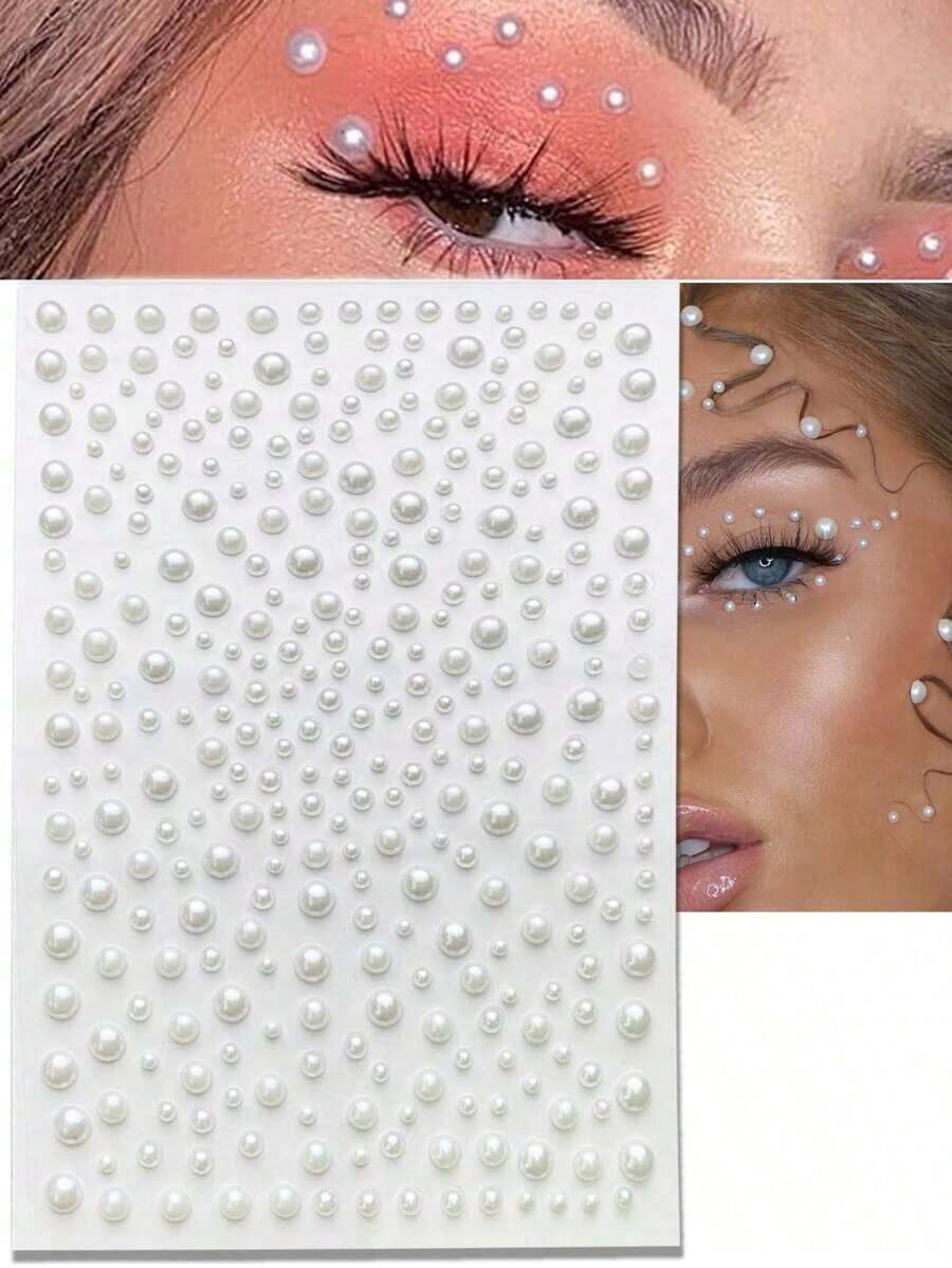 1 Sheet 3D Pearl Face Jewels Eyeshadow Stickers Self Adhesive Face Body Eyebrow Diamond Nail Stickers Diamond Decoration