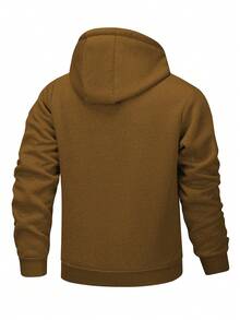 Men Plus Size Thermal Lined Thick Hooded Jacket, Fall/Winter, Thermal Lined Jacket - Brown - View 2