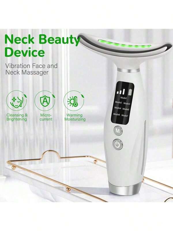 Facial And Neck Massager, 7 Modes, Seven-Color Lighting, Portable And USB Rechargeable, The Perfect Gift For Women.