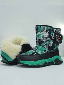 1 Pair Boys' Camouflage & Letter Print Outdoor Snow Boots, Warm Thick Ski Shoes For Teenagers, 1 Pair Women's FashionThick Thermal LinedLined Waterproof Snow Boots For Winter
