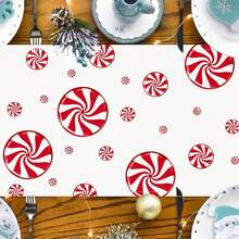 Christmas Linen Red And White Candy Cane Tablecloth, Candy Pattern Rectangular Table Runner, Seasonal Winter Christmas Holiday Farmhouse Style Dining Table Decor - Multicolor - View 7