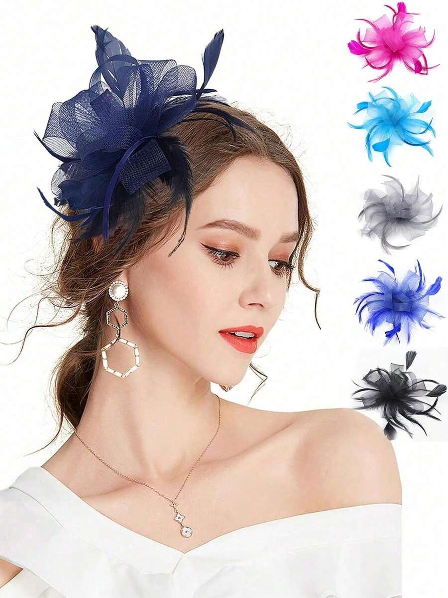 Diademas con plumas y flores, accesorios para el cabello para fiestas, reuniones, fiestas de té, banquetes de boda, Año Nuevo retro