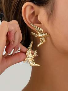 1 par de pendientes de botón con diseño de pájaro vintage para mujer