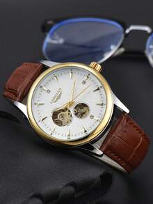 1 chiếc đồng hồ cơ tự động rỗng dành cho nam, kiểu dáng tối giản, dây da, thích hợp làm quà tặng và đeo hàng ngày. - Nhiều màu - Xem 8