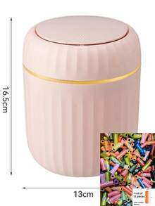 1 Piece Modern Minimalist Desktop Trash Can With Lid, ABS+PP Material, White, Hands-Free, Compact For Home, Bedroom, Office, Including 5 Rolls (15pcs/Roll) Random Color Trash Bags For Kitchen, Bathroom 1pc Press-Top Mini Trash Can - Durable PP Material, Compact Desktop Waste Basket For Office, Bedroom, Living Room