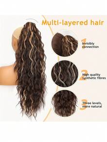 Tóc giả đuôi ngựa dài 28 inch, kiểu gợn sóng xoăn, sợi tổng hợp nhiều lớp chịu nhiệt, tóc giả sợi chịu nhiệt gợn sóng xoăn, unisex, dễ đeo, màu đen nâu, phù hợp cho tiệc tùng và tạo kiểu hàng ngày, phù hợp với mọi tông da, kiểu cơ bản, sợi chịu nhiệt cao, vẻ ngoài tự nhiên. - Màu nâu highlight - Xem 6