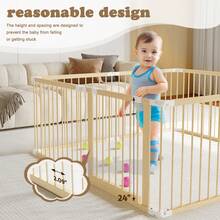 Jimberbay Foldable Wooden Baby Playpen - 8 Panel Large Playard With Reliable Locking Gate, Adjustable Design For Home Use, 57"X57"X24" (CPC Certified) - Màu be - Xem 4
