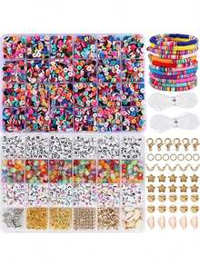 7200 chiếc/6000 chiếc/5100 chiếc/3500 chiếc/2000 chiếc Bộ làm vòng tay hạt đất sét, Bộ hạt thư tình bạn đại học kèm mặt dây chuyền và dây thun, Bộ quà tặng nghệ thuật và thủ công cho bé gái, Quà tặng cho giới trẻ, Quà tặng dự tiệc - đất sét polymer - Xem 14