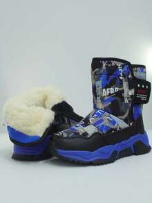 1 Pair Boys' Camouflage & Letter Print Snow Boots, Thick & Warm Outdoor Ski Shoes For Teenagers, 1 Pair Women's FashiThick Thermal Linede Lined Waterproof Snow Boots For Winter